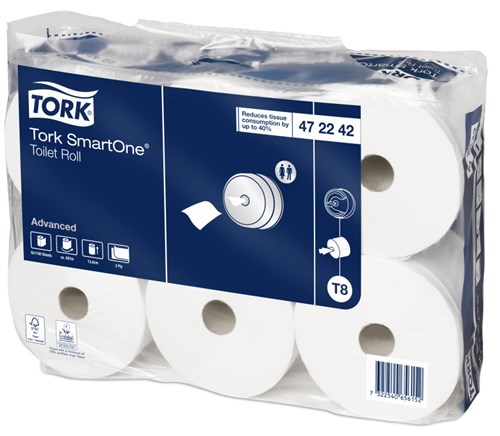 Tork SmartOne® Toiletpapier, 2-laags, wit, 207mtr/13,4cm