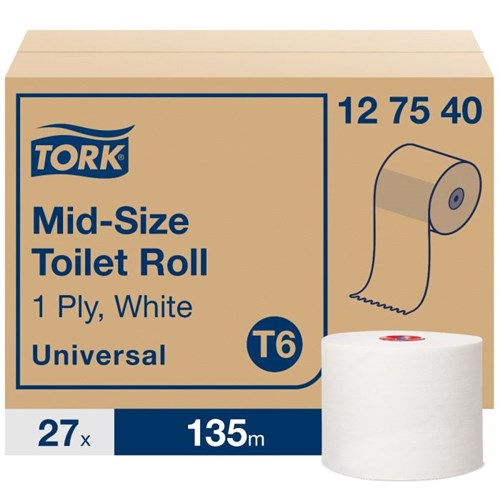 Tork Mid-size Toiletpapier Universal, 1-laags, wit, compact