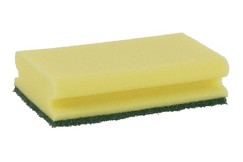 Schuurspons met greep geel met groene schuurkant